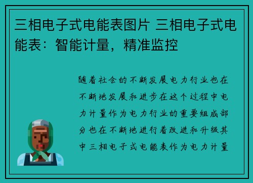 三相电子式电能表图片 三相电子式电能表：智能计量，精准监控