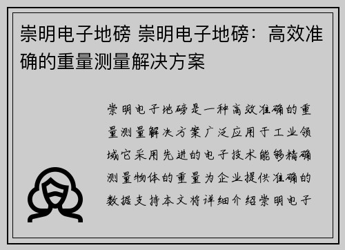 崇明电子地磅 崇明电子地磅：高效准确的重量测量解决方案